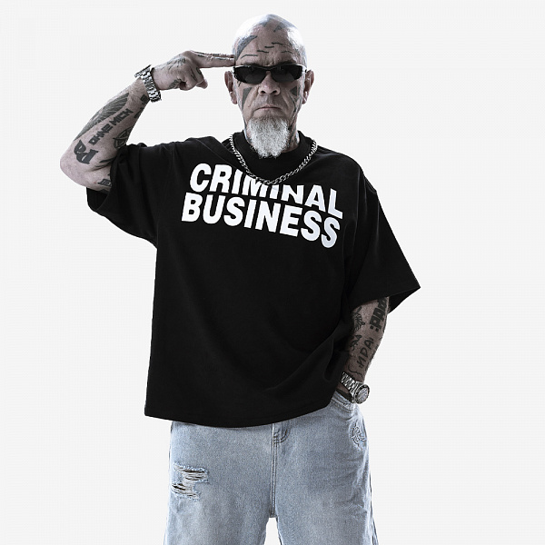 CRIMINAL BUSINESS Tee, Black/White