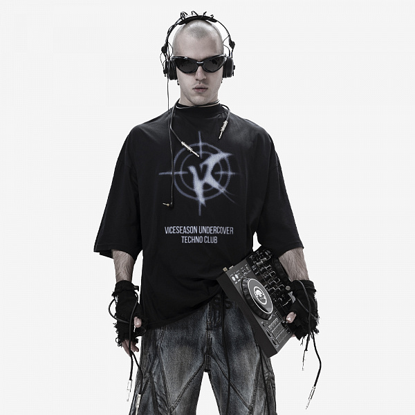 Techno Club Tee, Black/Blue