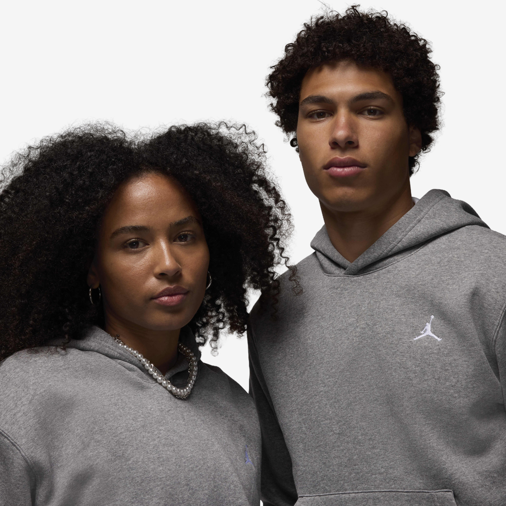 Brooklyn Fleece Pullover Hoodie, Carbon Heather/White