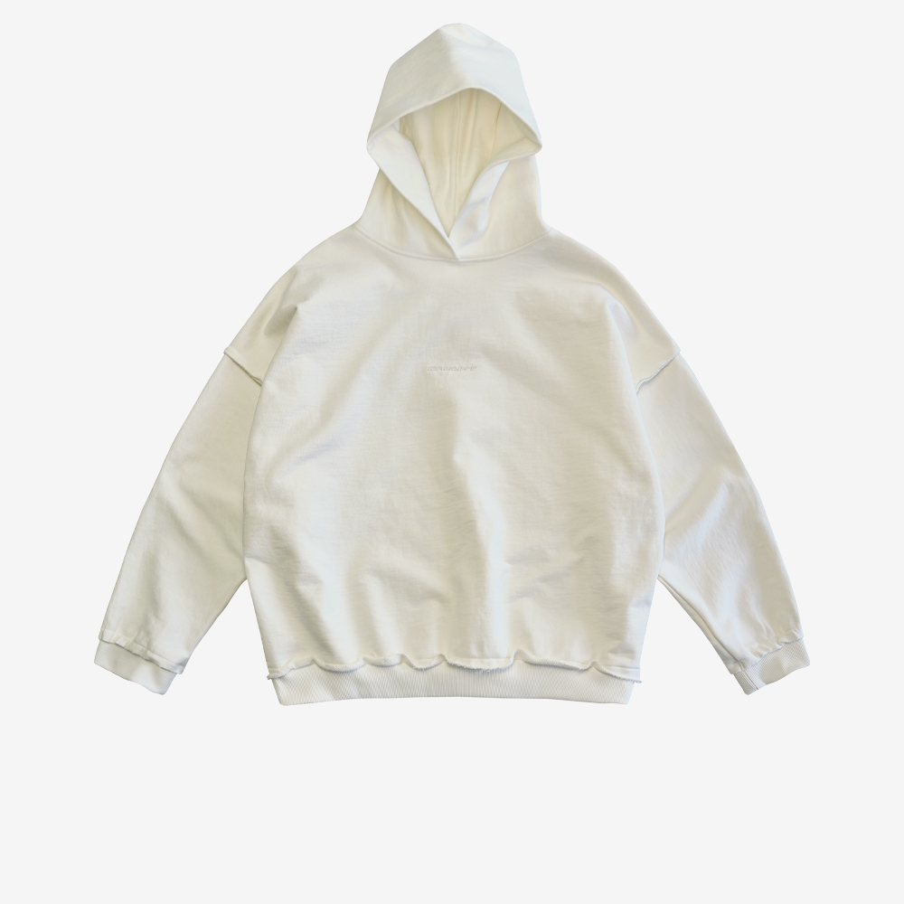Hoodie With Raw Edges, Dry White