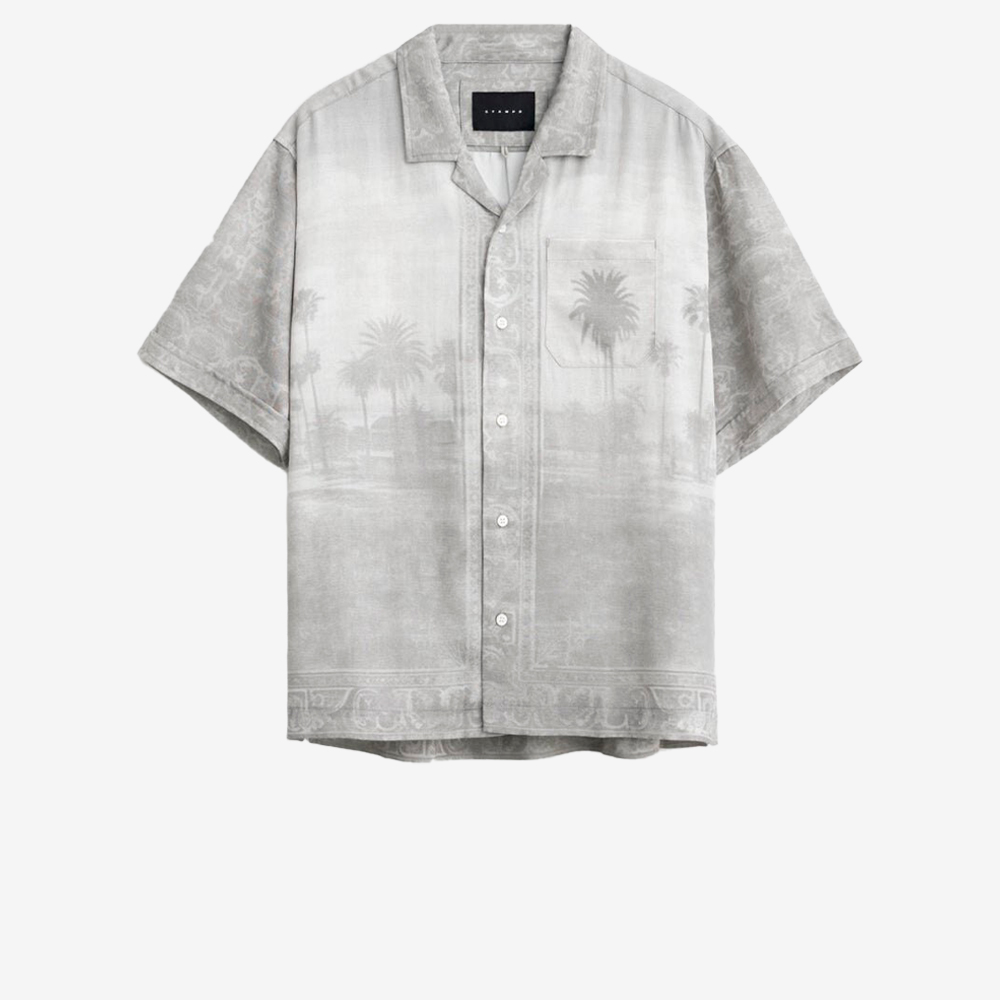 LA Palm Rug Camp Collar SS Button Down, Smoke Grey#103563
