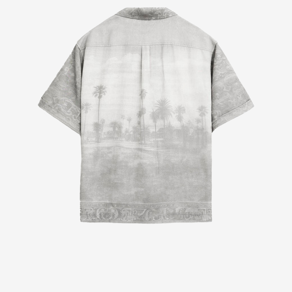 LA Palm Rug Camp Collar SS Button Down, Smoke Grey#103565