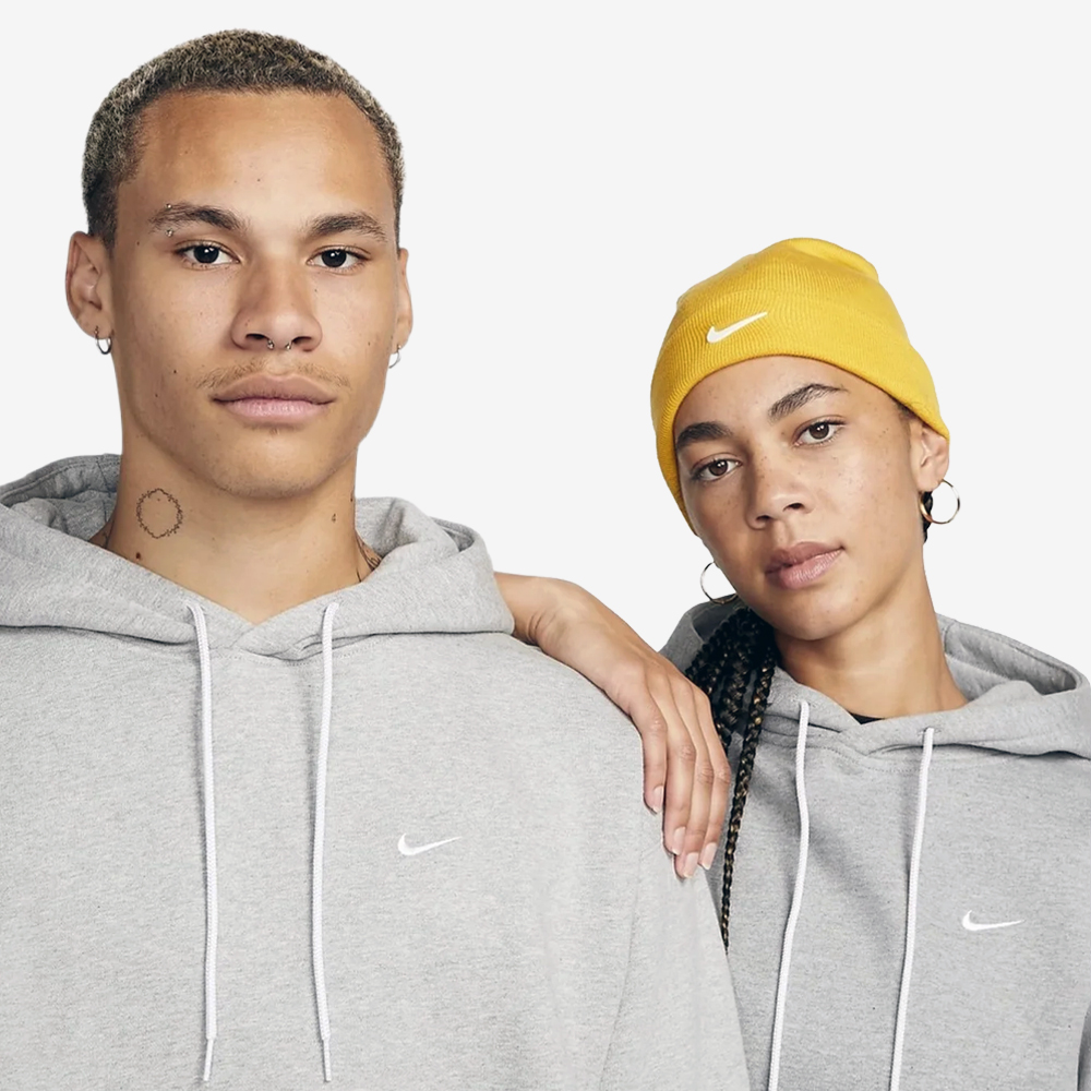 NRG Solo Swoosh Fleece Hoodie, Dk Grey Heather/White