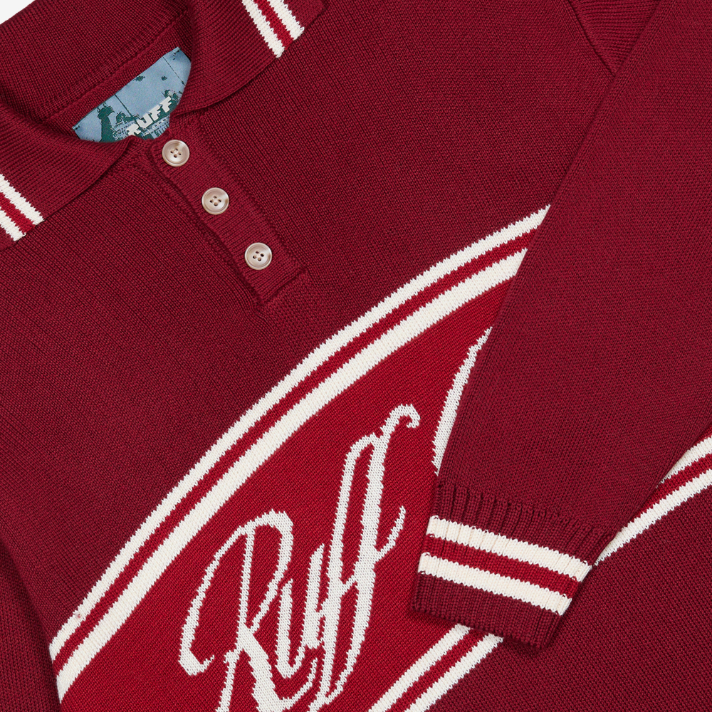Knit Polo Sweatshirt, Burgundy#112076