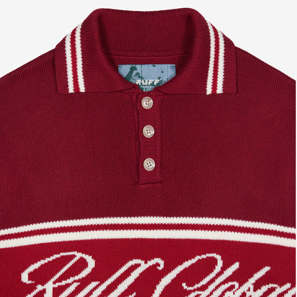 Knit Polo Sweatshirt, Burgundy#112075