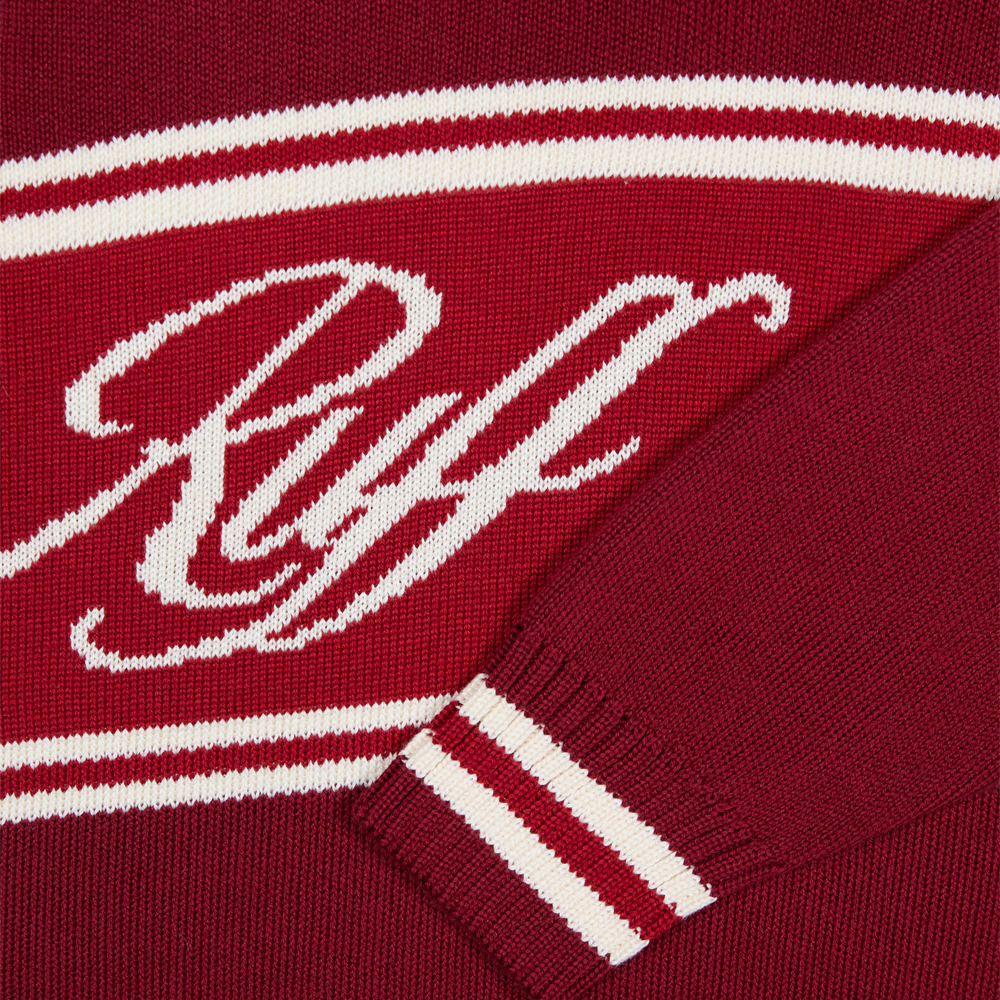 Knit Polo Sweatshirt, Burgundy#112077