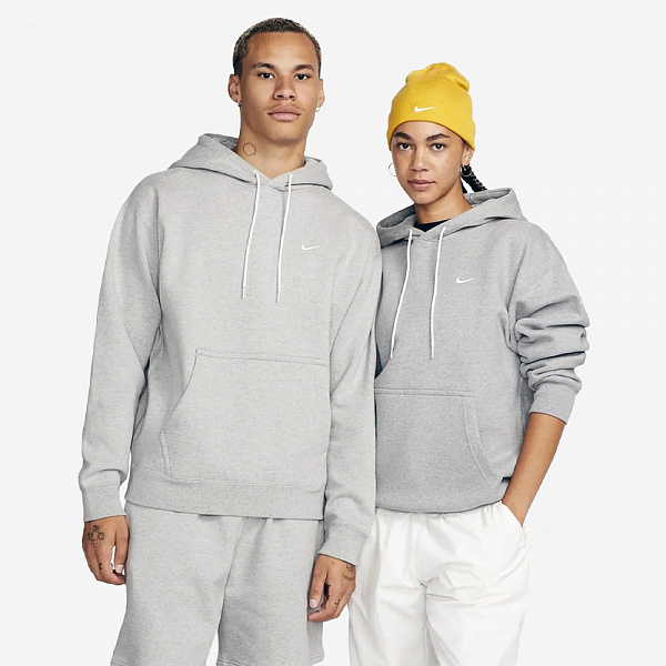 NRG Solo Swoosh Fleece Hoodie, Dk Grey Heather/White